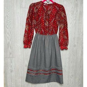Vintage Herman Marcus dress w/ puff long sleeves size medium retro boho